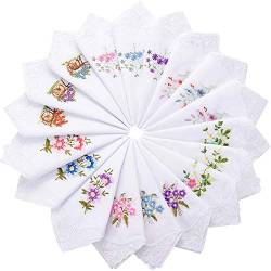 Geyoga 18 Damen Blume mit Spitze Baumwoll Taschentuch Bestickt Farbige Bestickte Baumwoll Taschentücher für Damen von Geyoga