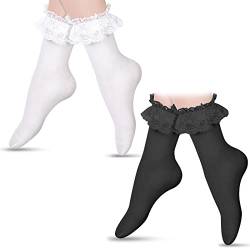 Geyoga 2 Paar Mädchen Rüschen Socken Damen Spitzen Söckchen Ballet Socken von Geyoga