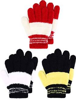 Geyoga 3 Paar Kinder Strickhandschuhe Winter Vollfinger Handschuhe (Dunkle Farbe, M) von Geyoga