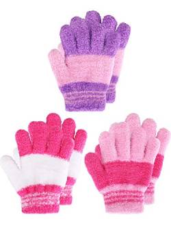 Geyoga 3 Paar Kinder Strickhandschuhe Winter Vollfinger Handschuhe (Helle Farbe, L) von Geyoga