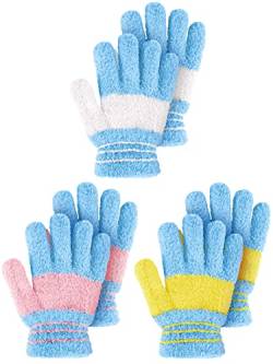 Geyoga 3 Paar Kinder Strickhandschuhe Winter Vollfinger Handschuhe (Mehrfarbig, M) von Geyoga