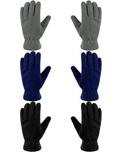 Geyoga 3 Paar Kinder Vlies Handschuhe Winter Vollfinger Fäustlinge für Jungen Mädchen (Blau, Grau, Schwarz, L (10-15 Jahre)) von Geyoga