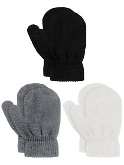 Geyoga 3 Paar Winter Kinder Strickhandschuhe Kleinkind Fäustlinge Warme Gestrickte Kinder Handschuhe (Dunkle Farbe, 1-4 Jahre) von Geyoga