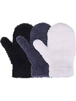 Geyoga 3 Paar Winter Kleinkind Fäustlinge Dehnbare Handschuhe Warme Kinder Strickhandschuhe (Schwarz, Weiß, Dunkelgrau, 5–10 Jahre) von Geyoga