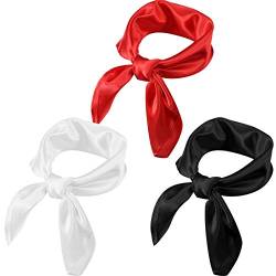 Geyoga 3 Stücke Damen Seidiger Quadratischer Schal Einfarbige Halstuch Kopfwickel, 23,6 x 23,6 Zoll (Schwarz, Rot, Weiß) von Geyoga