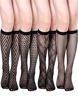 Geyoga 4 Paar Damen Netz Kniestrümpfe Ausgehöhlte Frauen Netzstrümpfe Nylon Netzsocken (Niedlicher Stil, Einheitsgröße) von Geyoga