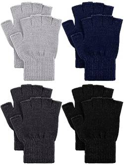 Geyoga 4 Paar Winter Fingerlose Handschuhe Halbfinger Handschuhe Fingerlose Strickhandschuhe für Damen Herren (Exquisiter Stil) von Geyoga