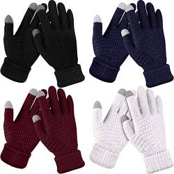 Geyoga 4 Paare Damen Winter Touchscreen Handschuhe Warme Vlies Gefütterte Strickhandschuhe Elastische Manschette Winter Handschuhe (Schwarz, Weinrot, Weiß, Marineblau) von Geyoga