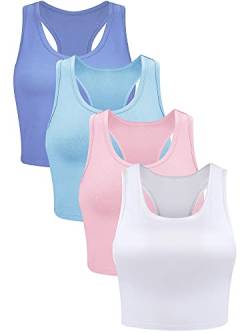 Geyoga 4 Stück Damen Crop Tank Tops (Hellblau, Rosa, Blau, Weiß, M) von Geyoga