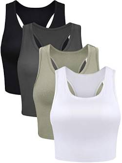 Geyoga 4 Stück Damen Crop Tank Tops (Schwarz, Anthrazitgrau, Olivgrün, Weiß, S) von Geyoga