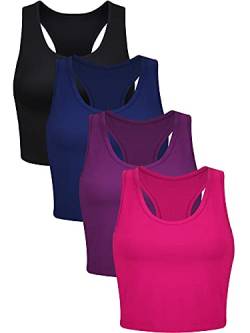 Geyoga 4 Stück Damen Crop Tank Tops (Schwarz, Marineblau, Rosenrot, Lila, S) von Geyoga