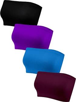 Geyoga 4 Stück Trägerlos Ungepolstert Bandeau Tube Top BH (Stilvolle Farben, L) von Geyoga