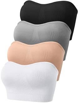 Geyoga 4er Pack Damen Gepolsterte Bandeau BHS mit Rutschfestem Innenfutter, Nahtlose Trägerlose BHS (as3, Alpha, m, Regular, Regular, Klassische Farbe) von Geyoga