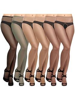 Geyoga 6 Paar Damen Strumpfhosen Netzstrumpfhosen Elastische Transparente Seide Pantyhose (Schwarz, Kaffee, Hautfarbe, Grau) von Geyoga