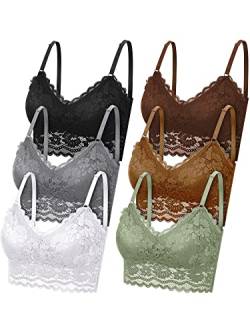 Geyoga 6er Pack Damen Spitzen BH Bralettes mit Blumenmuster Kabellose Ungepolsterte Cami Bustier Spitze BHS mit Trägern (as3, Alpha, l, Regular, Regular) von Geyoga