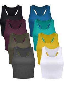 Geyoga 8 Stück Basic Crop Tank Tops Ärmellos Racerback Crop Sport Baumwolle Top für Damen, Schicke Farbe., X-Groß von Geyoga