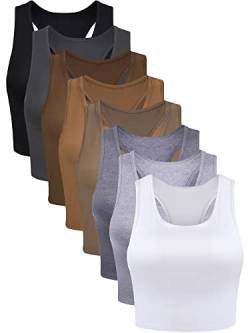 Geyoga 8 Stück Basic Crop Tank Tops Ärmellos Racerback Crop Sport Baumwolle Top für Damen, Warme Farbe, Klein von Geyoga