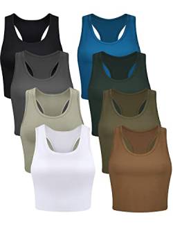 Geyoga Bauchfreie Basic-Tanktops für Damen, ärmellos, Racerback, Baumwolloberteil, 8 Stück, X-Groß von Geyoga