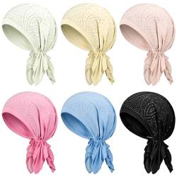 Geyoga Chemo-Kopfbedeckung für Damen, Turban-Mützen, Krebs-Kopfschal, Haarausfall, Beanie-Kopfbedeckung für Yoga, Laufen, 6 Stück, Frische Farbe, Einheitsgröße von Geyoga