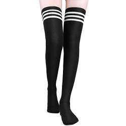 Geyoga Extra Lange Oberschenkelhohe Socken für Damen Weiß Gestreifte Überknie Strümpfe Warme Cosplay Schwarze Hohe Kniestrümpfe von Geyoga