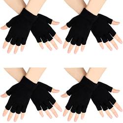 Geyoga Fingerlose Handschuhe 4 Paare Winter Gestrickte Thermo Handschuhe (Schwarz) von Geyoga