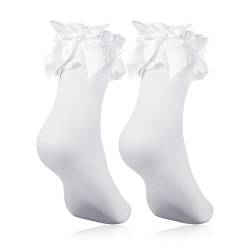 Geyoga Weiß Rüschen Socken Damen Weiß Spitze Socke mit Schleife Prinzessin Socken von Geyoga