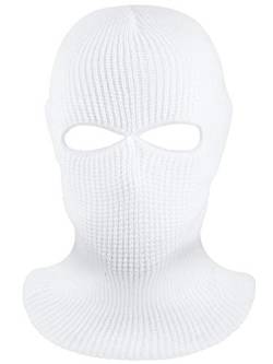 Geyoga Winter Gestrickte Sturmhaube mit 2 Löchern Strick Skimaske Vollgesichtsabdeckung (Erwachsenengröße, Weiß) von Geyoga