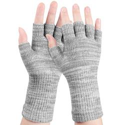 Halbfinger Handschuhe Winter Fingerlose Handschuhe Schreiben Strickhandschuhe für Männer Frauen (Weiß, Grau) von Geyoga