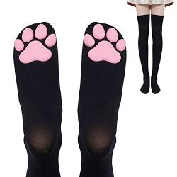 Katzenpfotenpolster Socken Oberschenkel hoch rosa niedlich 3D Kätzchen Kralle Strümpfe für Mädchen Frauen Katze Cosplay, schwarz / rosa, Medium von Geyoga