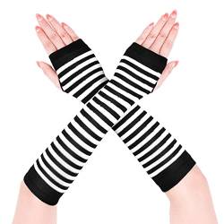 Lange Armwärmer Gestreift Fingerlose Handschuhe für Frauen (Schwarz und Weiß) von Geyoga