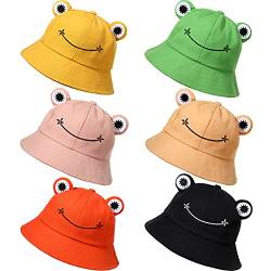 Süße Frosch Eimerhüte Fischermütze Sommer Strand Sonnenschutz Kappe für Erwachsene, Grün, Gelb, Schwarz, Orange, Pink, Khaki, Medium von Geyoga