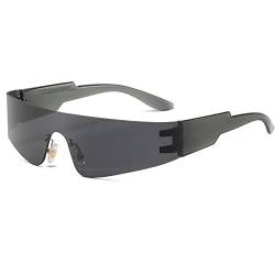 Ggpyyon Futuristische Y2K Sonnenbrille Herren Damen Rahmenlos Schnelle Brille mit Verspiegelte Linse Sportbrille Fahrerbrille UV400 Schutz(Schwarz) von Ggpyyon