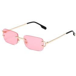Ggpyyon Randlose rechteckige Sonnenbrille für Damen und Herren, Retro-Sonnenbrille, rahmenlose Brille, Gold / Pink von Ggpyyon