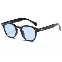 Ggpyyon Retro Oval Sonnenbrille für Damen Herren Vintage Rund Sonnenbrille für Männer Frauen UV400 Schutz(Schwarz/Blau) von Ggpyyon