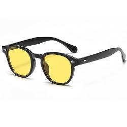 Ggpyyon Retro Oval Sonnenbrille für Damen Herren Vintage Rund Sonnenbrille für Männer Frauen UV400 Schutz(Schwarz/Gelb) von Ggpyyon