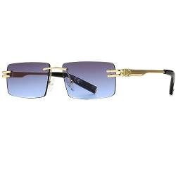 Ggpyyon Retro Randlose Sonnenbrille für Damen Herren Mode Rechteck Sonnenbrille Quadratische Brille(Gold/Farbverlauf Grau Blau) von Ggpyyon