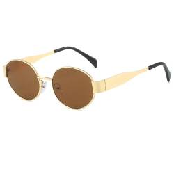 Ggpyyon Trendy Oval Sonnenbrille für Damen Herren Retro Runde Sonnenbrillen Metallrahmen Brille(Gold/Braun) von Ggpyyon