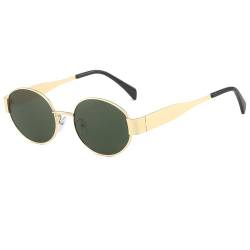 Ggpyyon Trendy Oval Sonnenbrille für Damen Herren Retro Runde Sonnenbrillen Metallrahmen Brille(Gold/Grün) von Ggpyyon