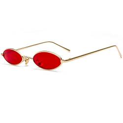 Ggpyyon Vintage Kleine Ovale Sonnenbrille für Frauen Männer Retro Hippie Gläser Brille Metallrahmen Trendy UV400 Schutz(Gold/Rot) von Ggpyyon