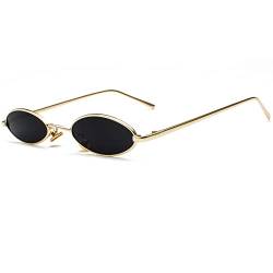 Ggpyyon Vintage Kleine Ovale Sonnenbrille für Frauen Männer Retro Hippie Gläser Brille Metallrahmen Trendy UV400 Schutz(Gold/Schwarz) von Ggpyyon