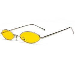 Ggpyyon Vintage Kleine Ovale Sonnenbrille für Frauen Männer Retro Hippie Gläser Brille Metallrahmen Trendy UV400 Schutz(Silber/Gelb) von Ggpyyon