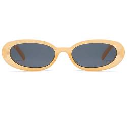 Ggpyyon Vintage Oval Sonnenbrille 90er Retro Trendy Kleine Runde Sonnenbrillen für Damen Herren Ovale Brille(Geleetee/Grau) von Ggpyyon