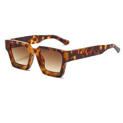 Ggpyyon Vintage Rechteck Chunky Sonnenbrille Frauen Männer Trendy Schmale Quadratische Schwarze Mode 90er Jahre Gläser(Leopard/Braun) von Ggpyyon