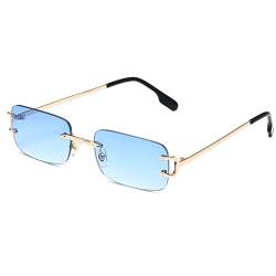 Ggpyyon Vintage Rechteck Randlose Sonnenbrille,Retro Rahmenlose Sonnenbrille für Damen Herren UV400-Schutz(Gold/Farbverlauf Blau) von Ggpyyon