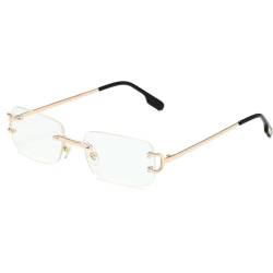 Ggpyyon Vintage Rechteck Randlose Sonnenbrille,Retro Rahmenlose Sonnenbrille für Damen Herren UV400-Schutz(Gold/Transparent) von Ggpyyon