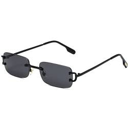 Ggpyyon Vintage Rechteck Randlose Sonnenbrille,Retro Rahmenlose Sonnenbrille für Damen Herren UV400-Schutz(Schwarz/Grau) von Ggpyyon