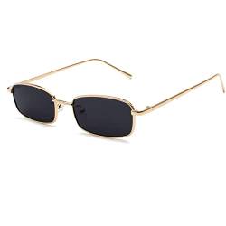 Ggpyyon Vintage Rechteckig Sonnenbrille für Damen Herren,Retro Schmale Brille UV-Schutz Sunglasses(Gold/Grau) von Ggpyyon
