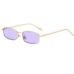 Ggpyyon Vintage Rechteckig Sonnenbrille für Damen Herren,Retro Schmale Brille UV-Schutz Sunglasses(Gold/Lila) von Ggpyyon