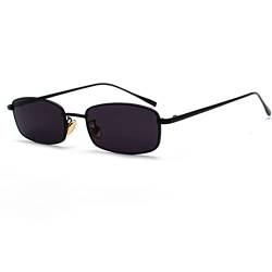Ggpyyon Vintage Rechteckig Sonnenbrille für Damen Herren,Retro Schmale Brille UV-Schutz Sunglasses(Schwarz/Grau) von Ggpyyon