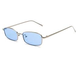 Ggpyyon Vintage Rechteckig Sonnenbrille für Damen Herren,Retro Schmale Brille UV-Schutz Sunglasses(Silber/Blau) von Ggpyyon